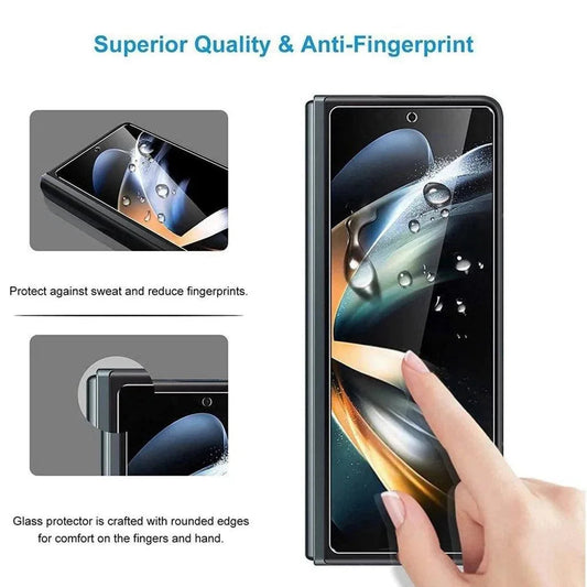 Samsung Galaxy Z Fold with anti-fingerprint screen protector and water droplets