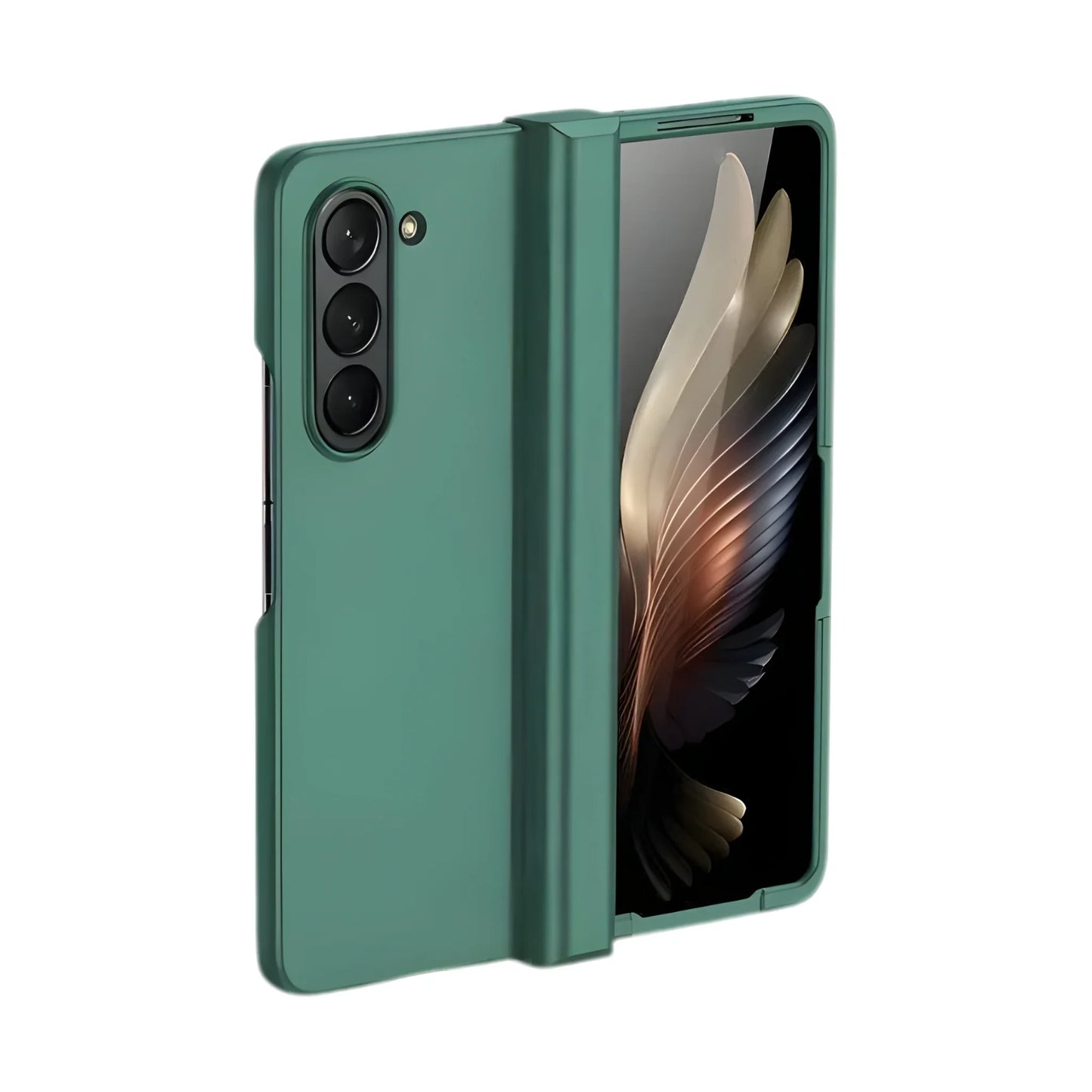 Green phone case with a clear back on a white background