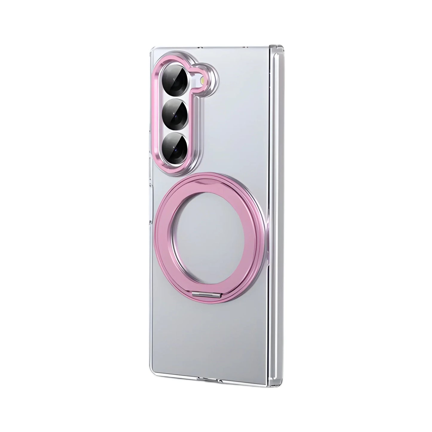 Clear phone case with pink accents on a white background