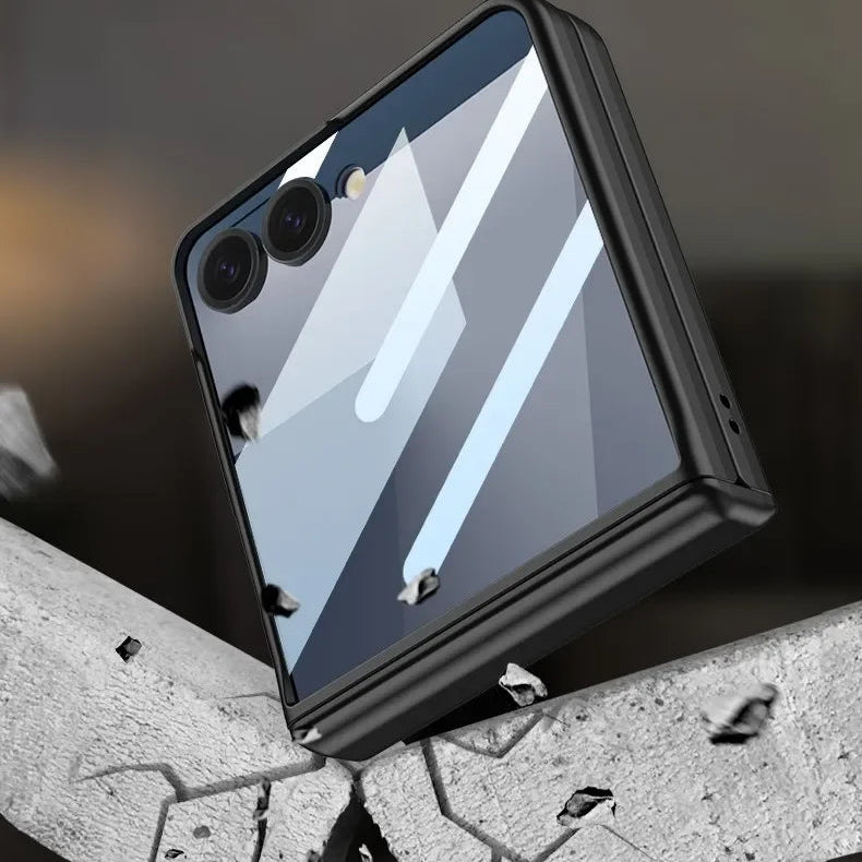 Phone case with a reflective surface on a concrete surface