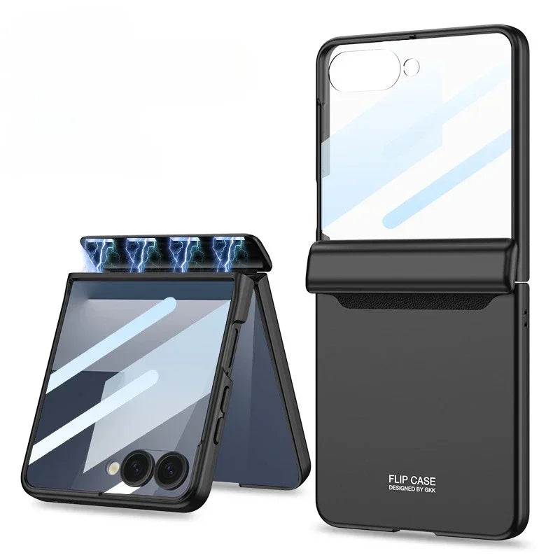 Black flip case for a smartphone with reflective surface