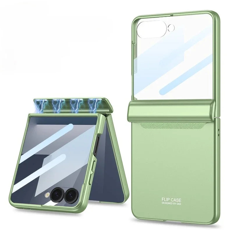 Green flip case for a smartphone with reflective surface