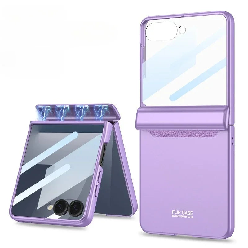 Purple flip case with mirror on a white background