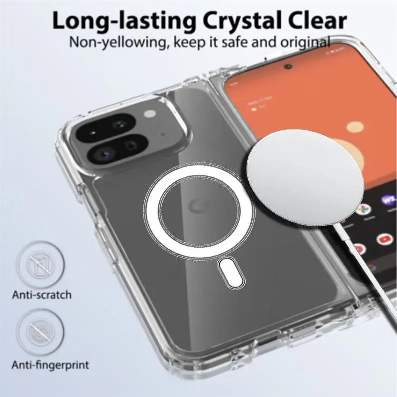 Clear phone case with magnetic ring stand on a light gray background