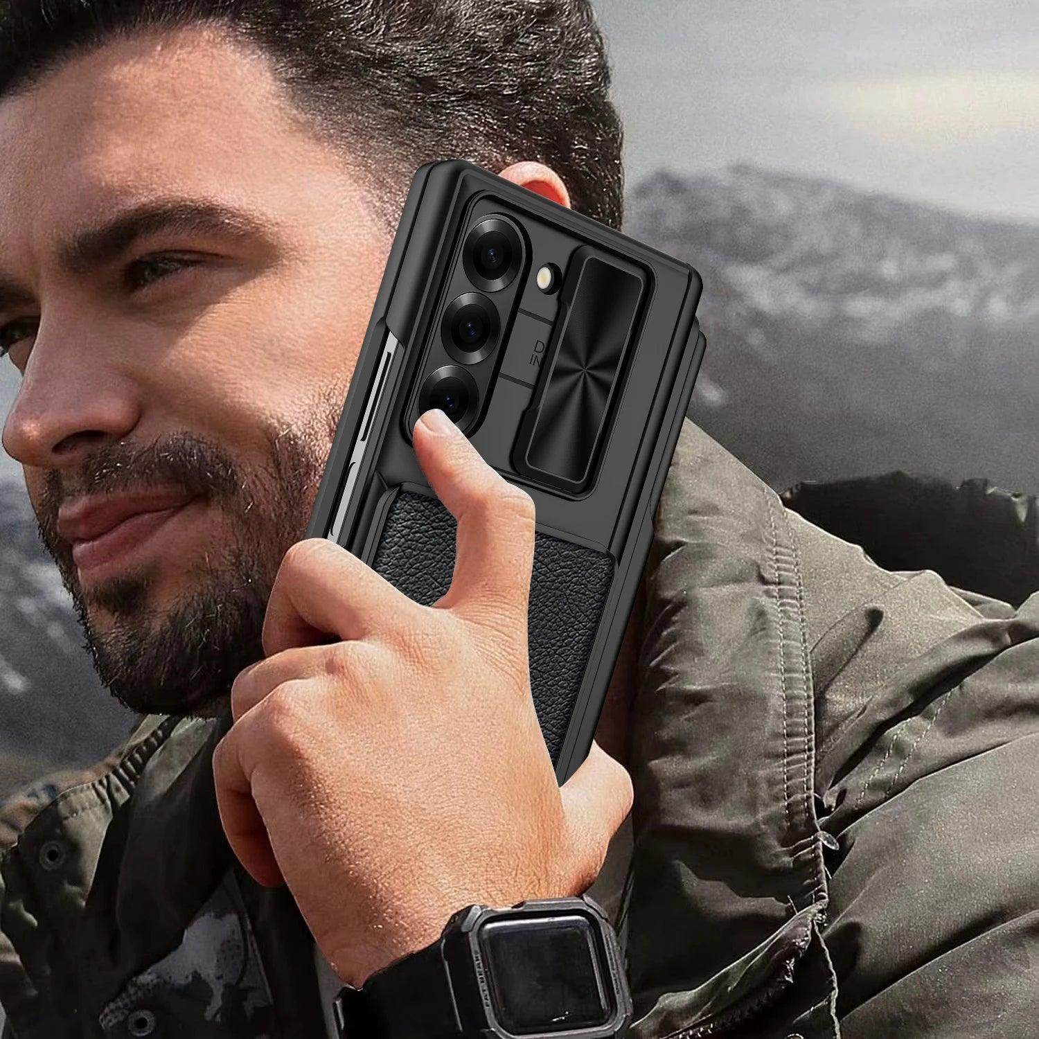 Leather Card Bag Sliding Window Case For Samsung Galaxy Z Fold Series - FoldifyCase