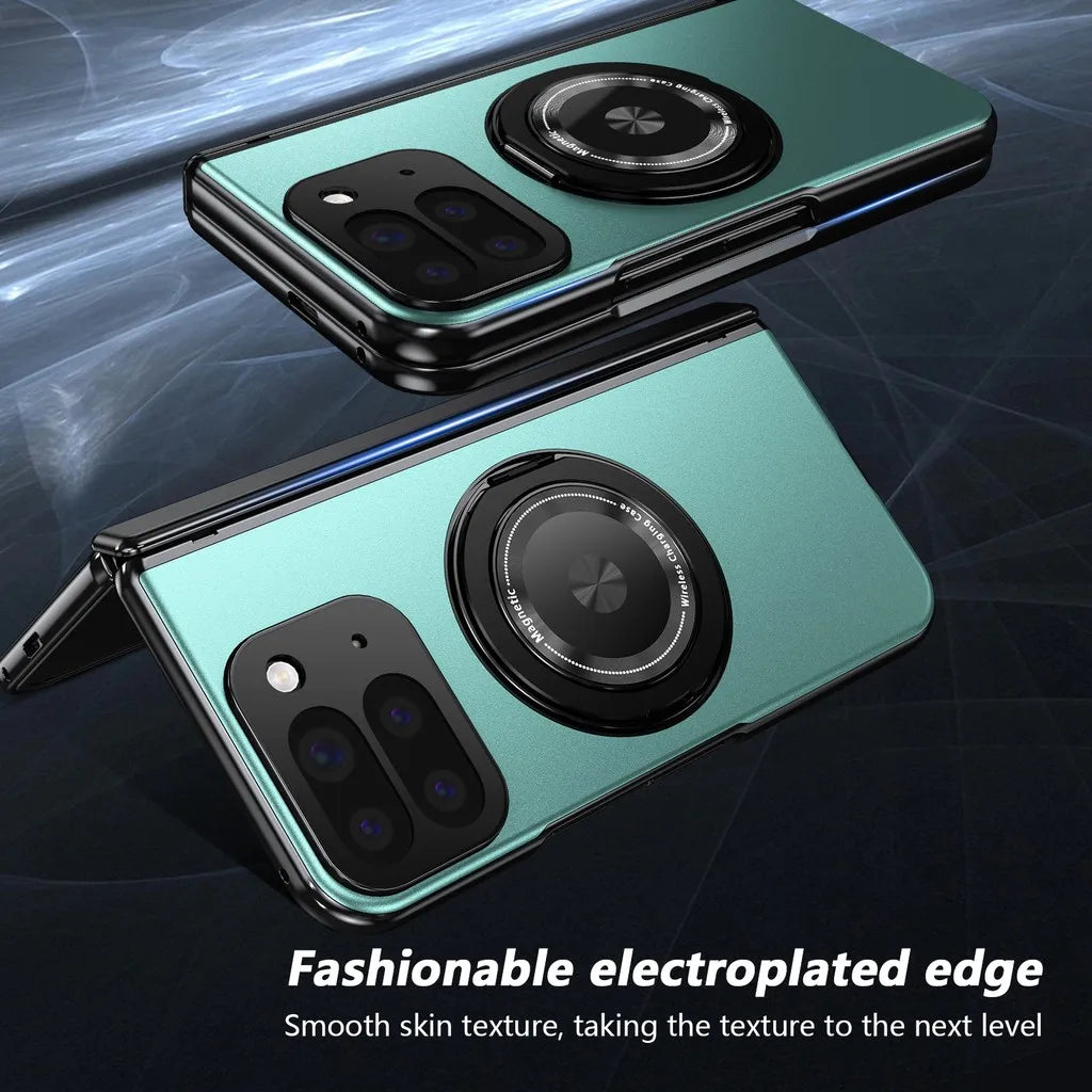 Smartphone with a green electroplated edge case on a dark background