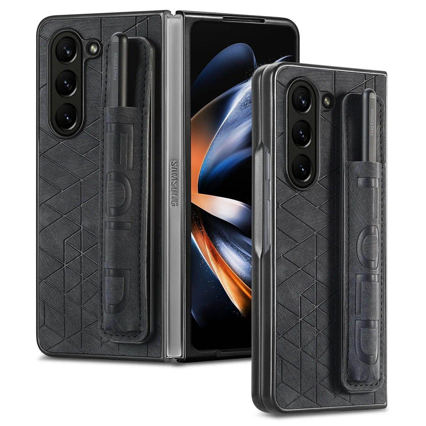 Stretchable Wrist Pen Slot Leather Case For Samsung Galaxy Z Fold Series - FoldifyCase