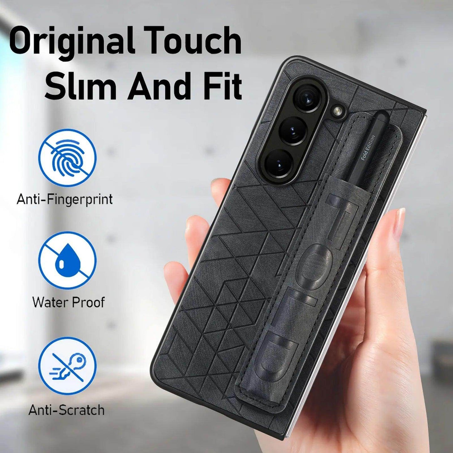 Stretchable Wrist Pen Slot Leather Case For Samsung Galaxy Z Fold Series - FoldifyCase