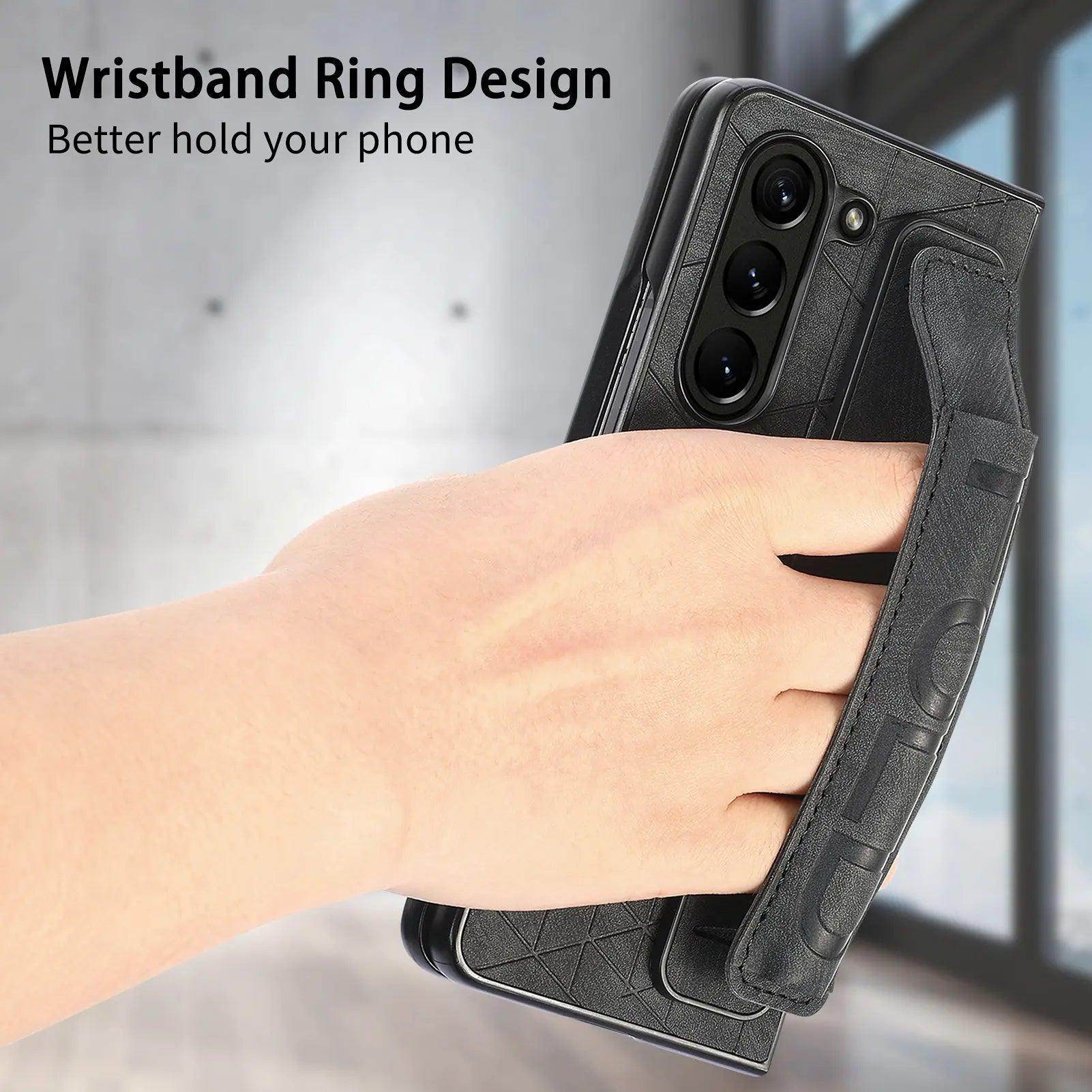 Stretchable Wrist Pen Slot Leather Case For Samsung Galaxy Z Fold Series - FoldifyCase