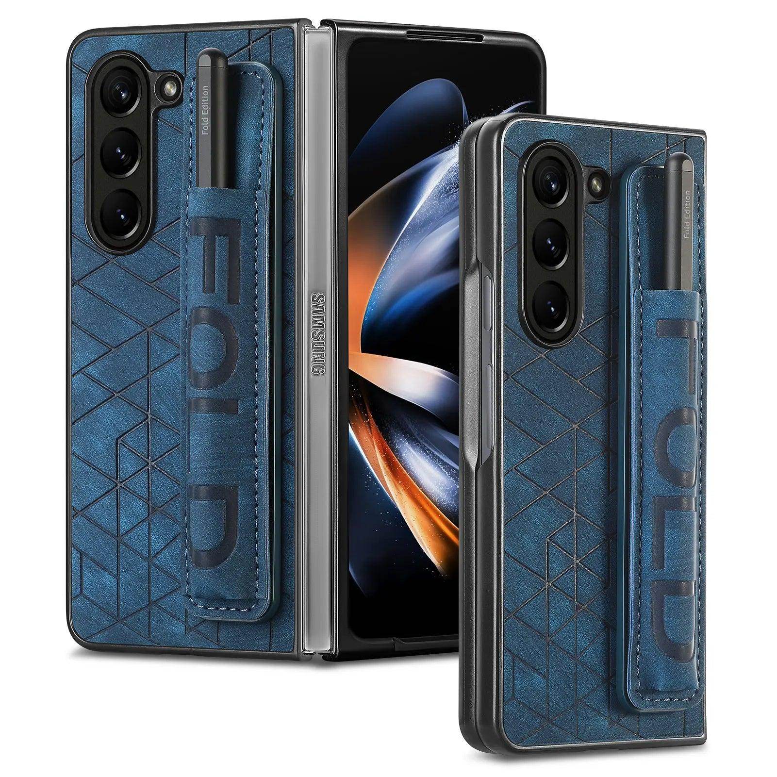 Stretchable Wrist Pen Slot Leather Case For Samsung Galaxy Z Fold Series - FoldifyCase