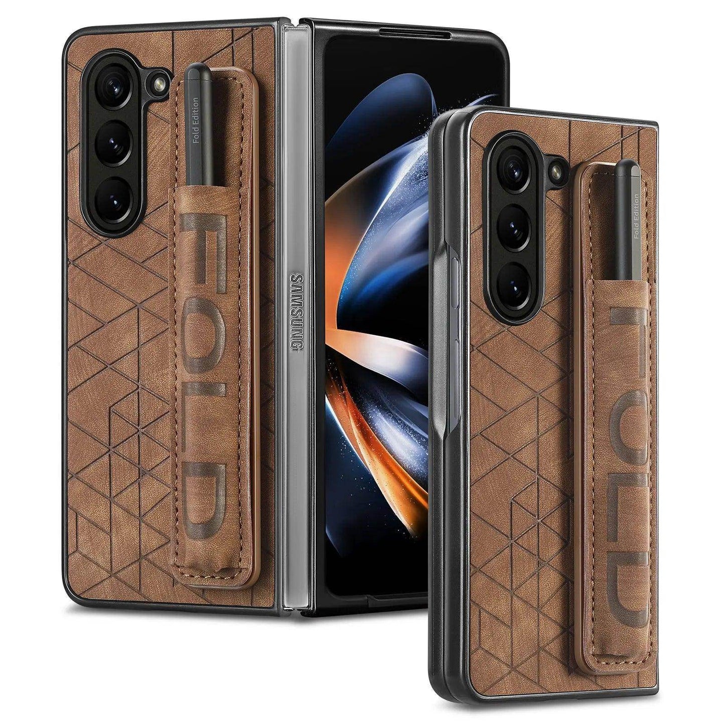Stretchable Wrist Pen Slot Leather Case For Samsung Galaxy Z Fold Series - FoldifyCase