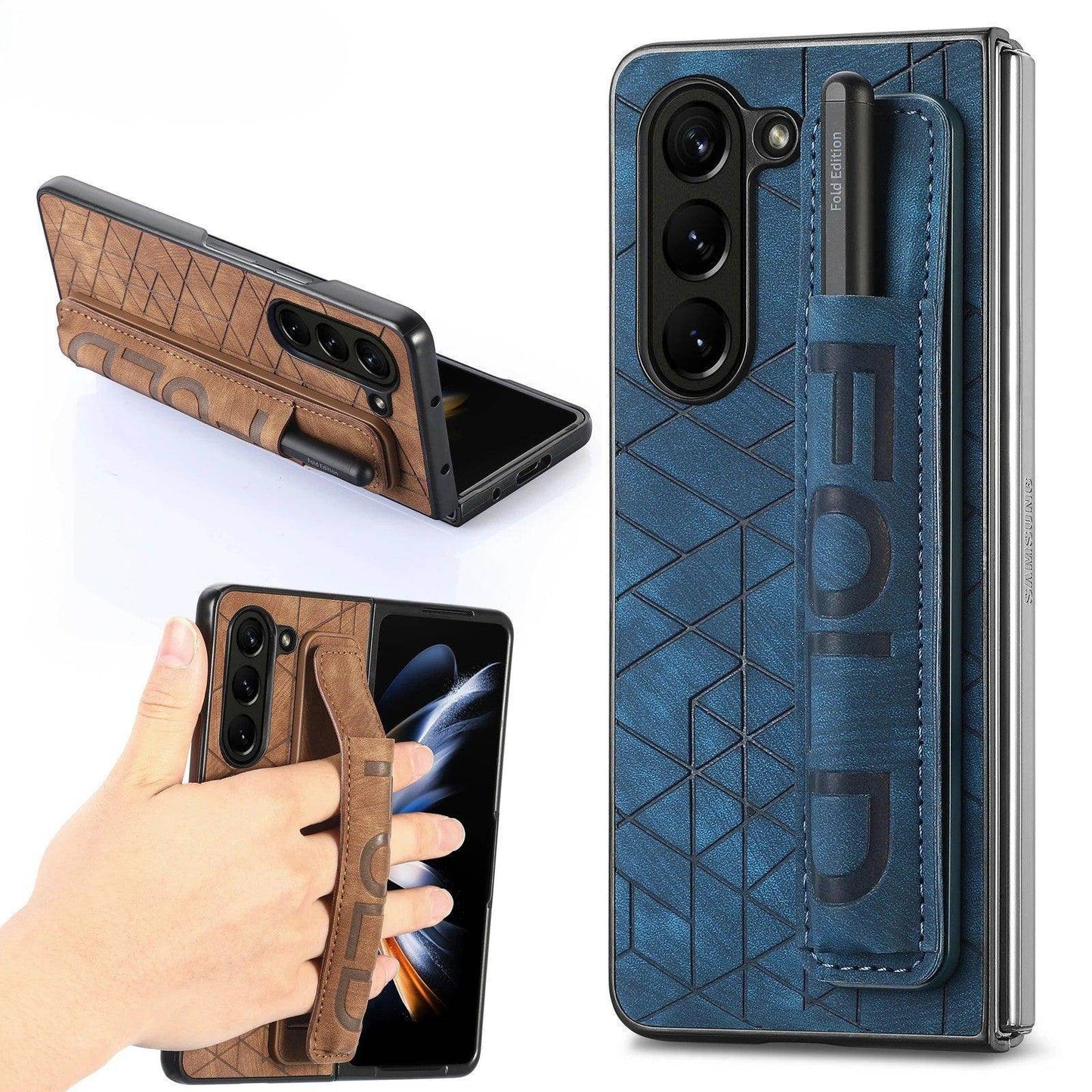 Stretchable Wrist Pen Slot Leather Case For Samsung Galaxy Z Fold Series - FoldifyCase