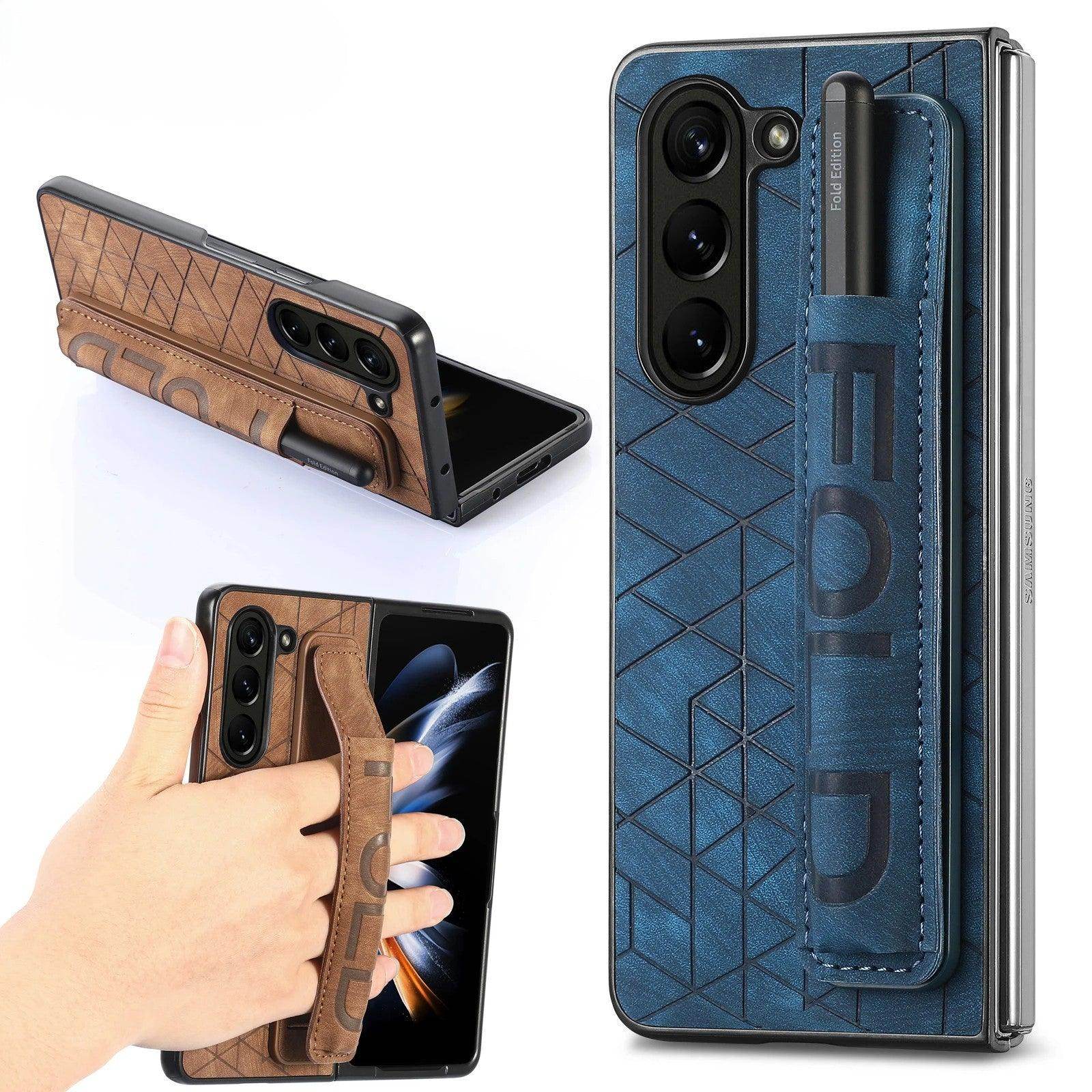 Stretchable Wrist Pen Slot Leather Case For Samsung Galaxy Z Fold Series - FoldifyCase