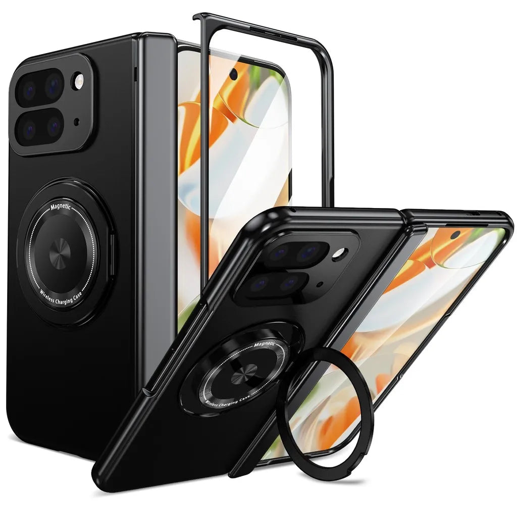 Black phone case with a clear back and camera cover on a white background
