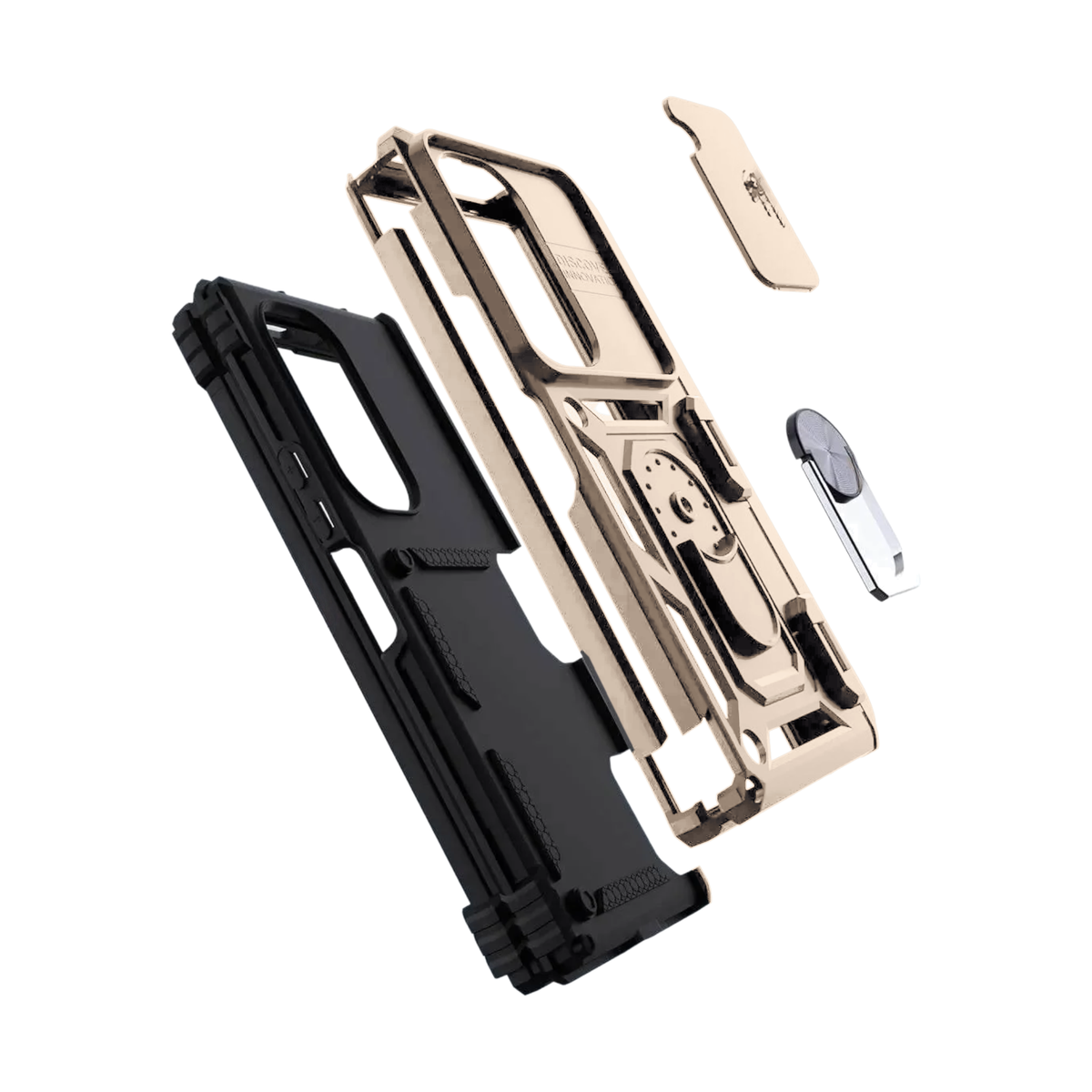 Sentinel H1 Galaxy Z Fold case in Gold - exploded view of case parts