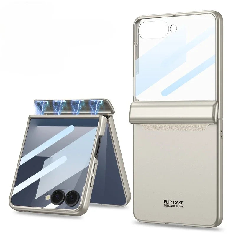Flip case for a smartphone with reflective surface and 'Designed by Oppo' text.