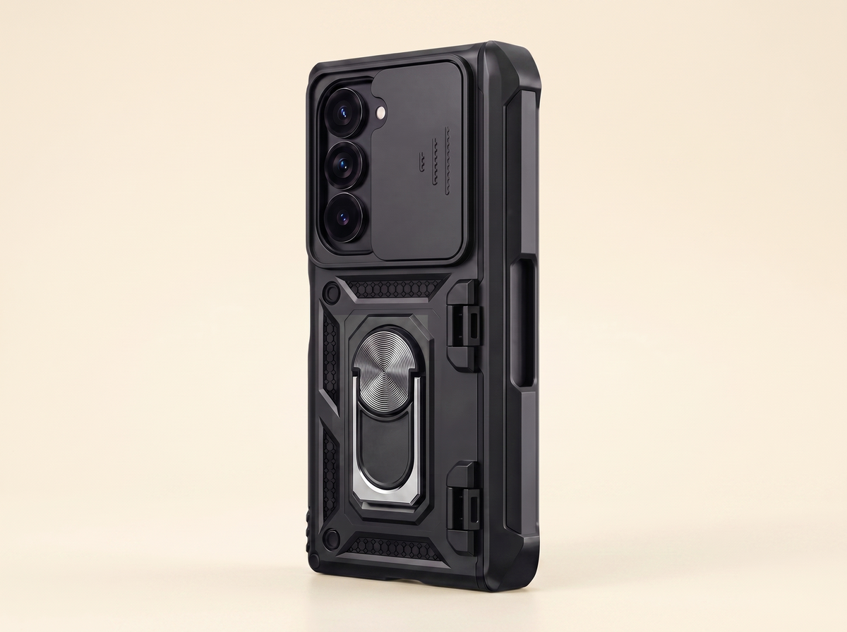 Sentinel H1 rugged armor case for Galaxy Z Fold with rotating ring kickstand and sliding camera cover